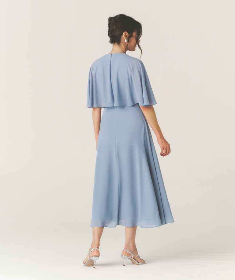 Cape Overlay Chiffon Midaxi Dress - Pale Blue