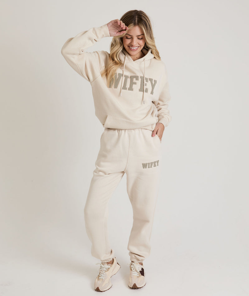 Wifey Teddy Sweatpants - Champagne