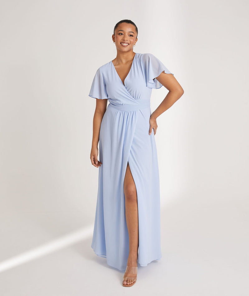 Wrap Tie Chiffon Bridesmaid Dress - Cornflower Blue Six Stories Wrap Tie Chiffon Bridesmaid Dress - Cornflower Blue Six Stories