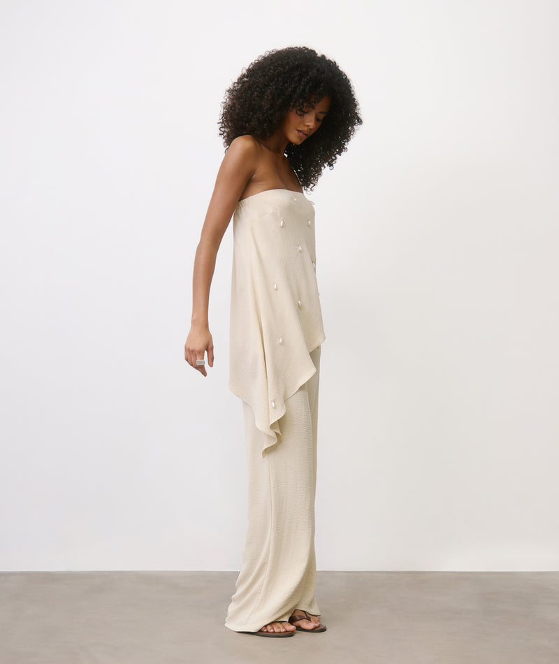 Marisol Pearl Beaded Bandeau Top - Stone | Resortwear Co-ord