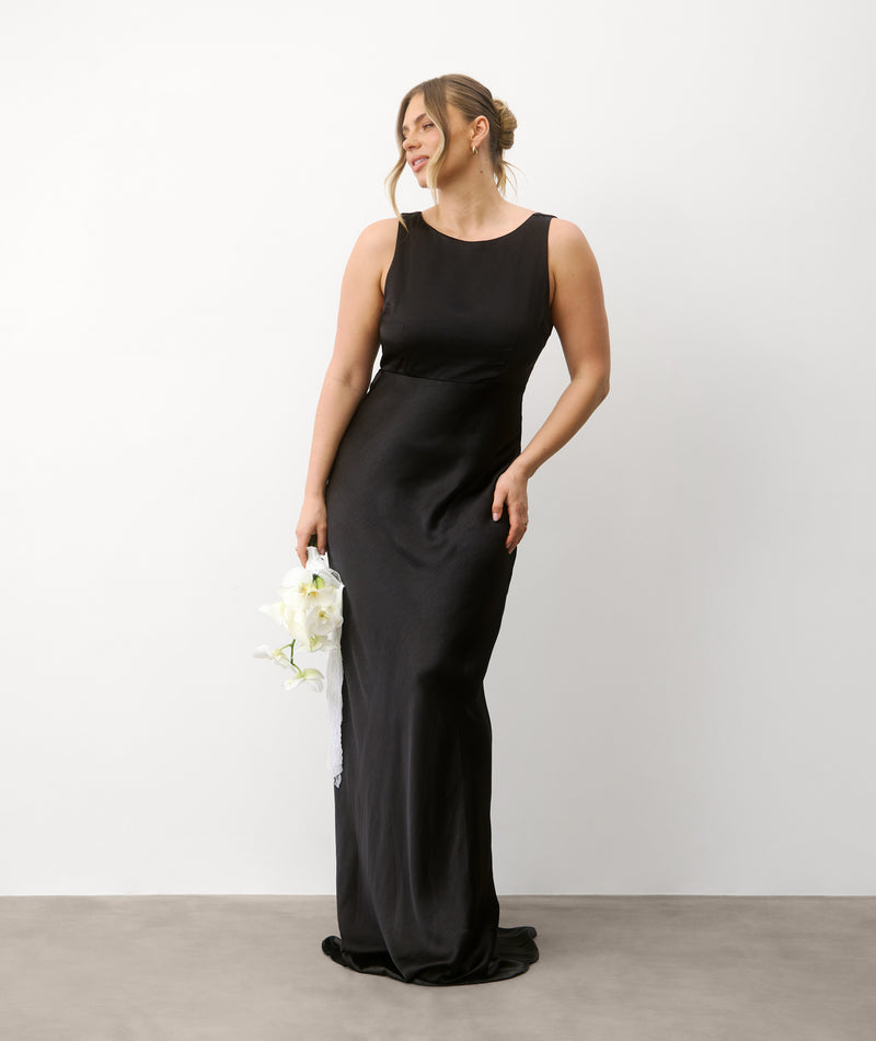 black cowl back dress SATIN BIAS COWL BACK MAXI | BLACK  THIRD FORM