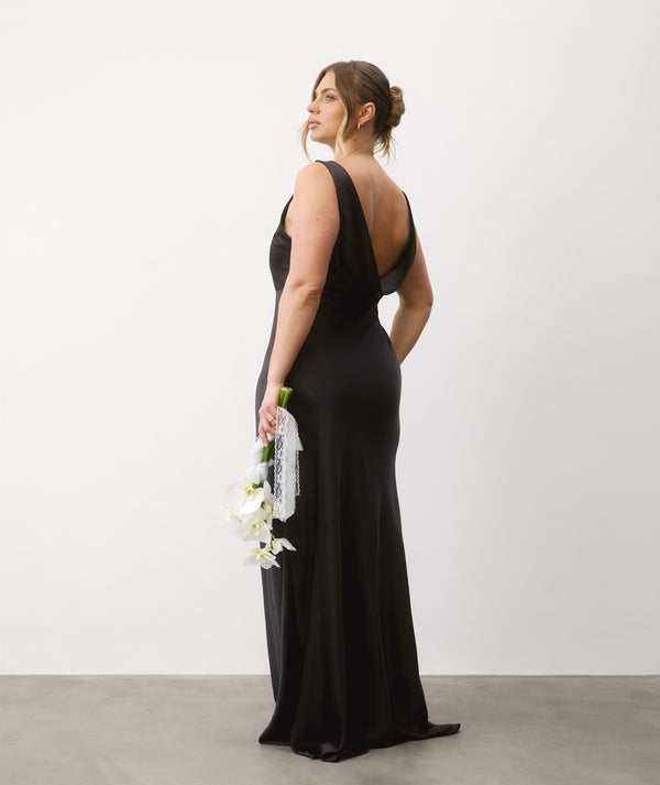 Halter Neck Satin Bridesmaid Dress - Black  Six Stories