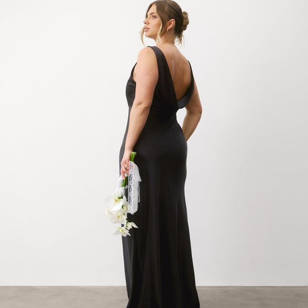 black satin cowl back dress SATIN BIAS COWL BACK MAXI | BLACK  THIRD FORM