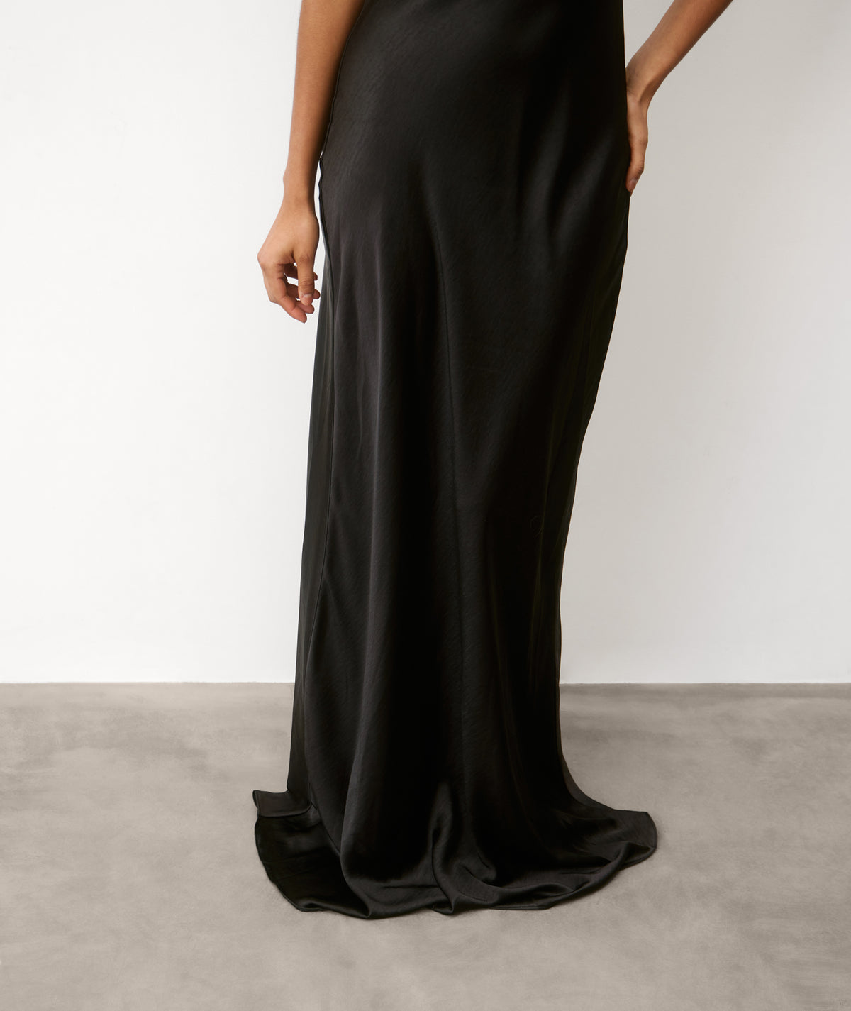 Cowl Back Satin Bridesmaid Dress - Black