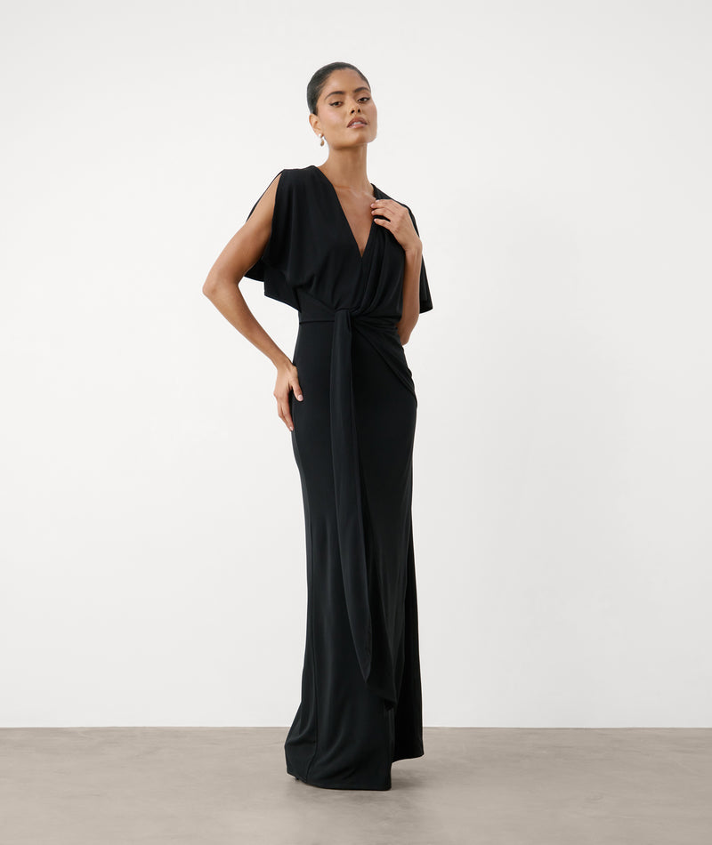 Wrap Over Sculpt Bridesmaid Dress - Black
