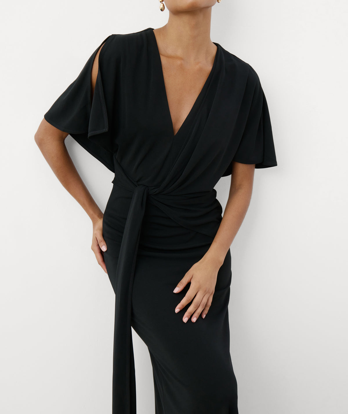 Wrap Over Sculpt Bridesmaid Dress - Black