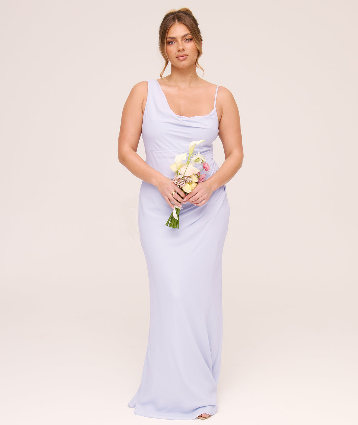 Cowl Asymmetrical Chiffon Bridesmaid Dress - Powder Blue