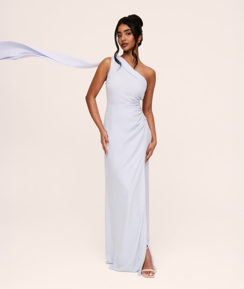 Six Stories Women's One Shoulder Chiffon Bridesmaid Dress - Pale Blue Six Stories Women's One Shoulder Chiffon Bridesmaid Dress - Pale Blue