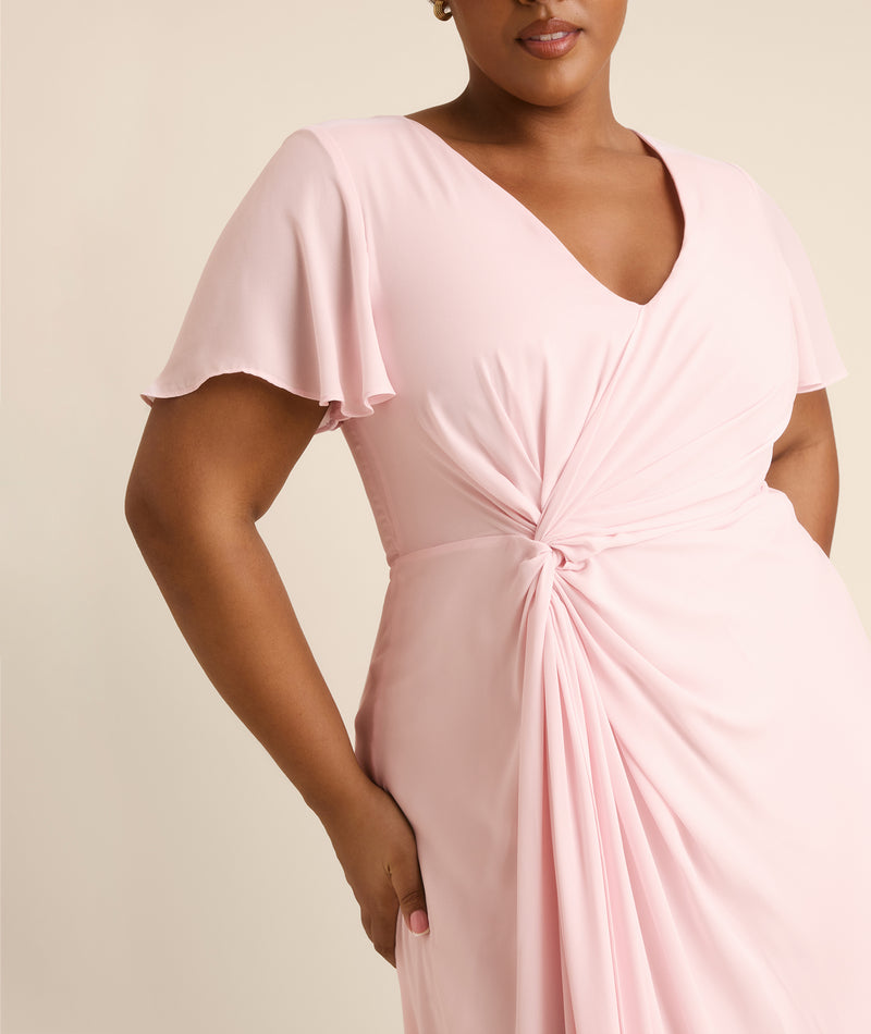 Knot Detail Chiffon Bridesmaid Dress - Blush Pink Six Stories Knot Detail Chiffon Bridesmaid Dress - Blush Pink Six Stories