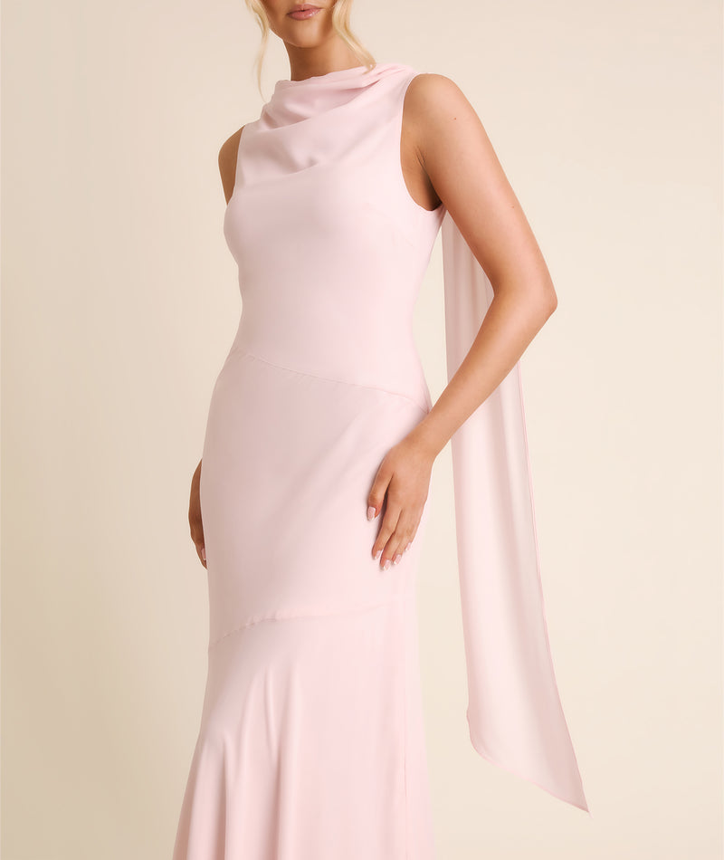 blue dress for baby girl High Cowl Neck Drape Chiffon Bridesmaid Dress