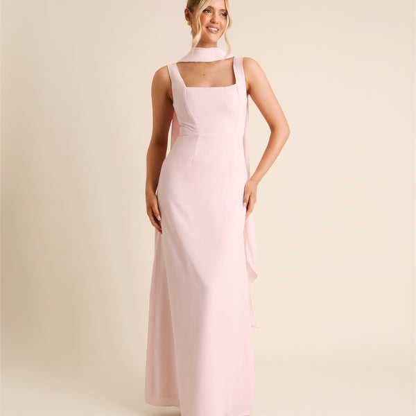 Six Stories Pink Square Neck crepe Bridesmaid Dress with Neck Scarf US 12 Womens