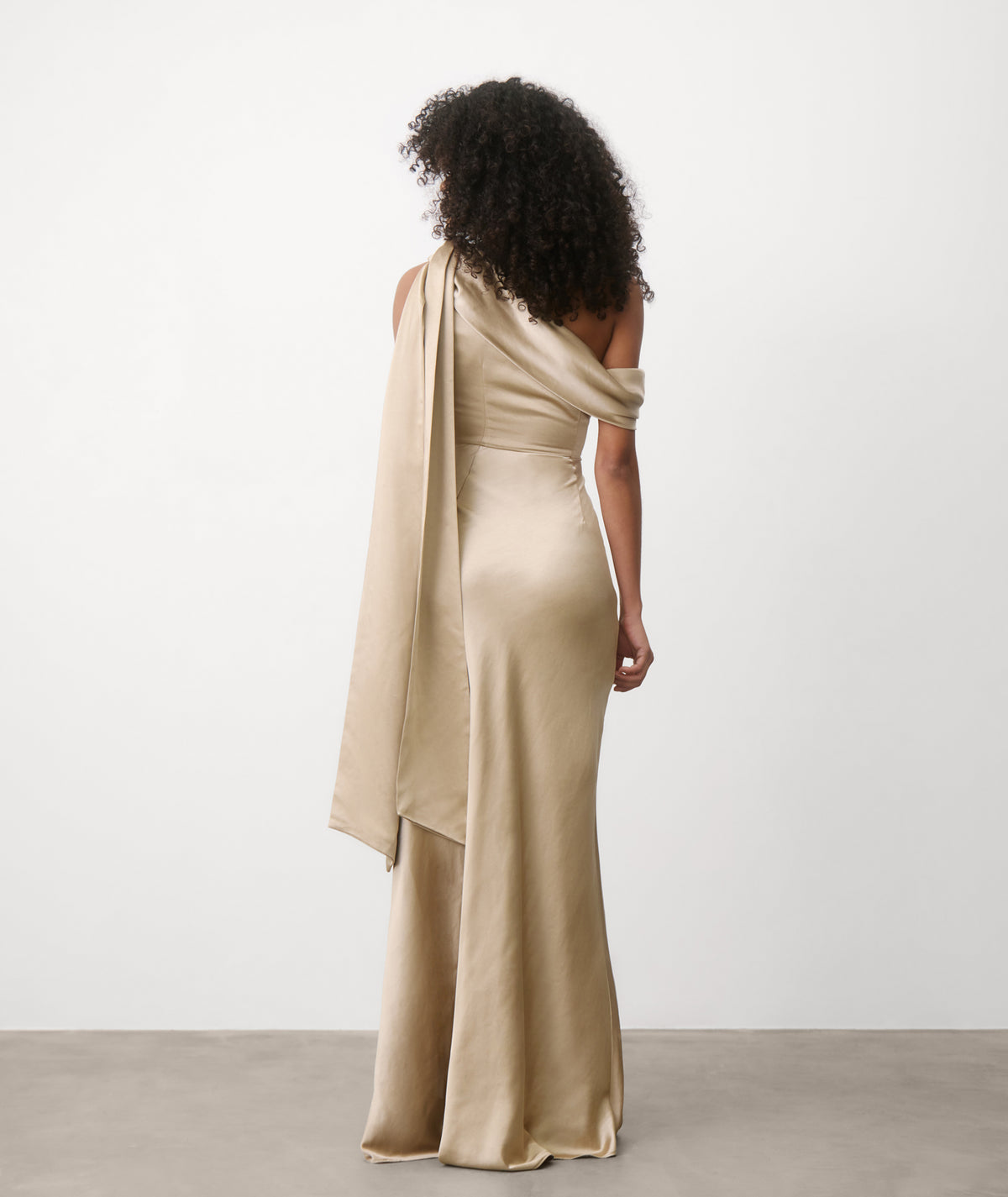 One Shoulder Drape Satin Bridesmaid Dress - Champagne
