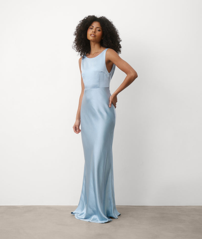 Cowl Back Satin Bridesmaid Dress - Dusty Blue Six Stories Cowl Back Satin Bridesmaid Dress - Dusty Blue Six Stories