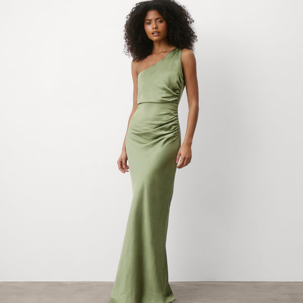 Six Stories Women's One Shoulder Satin Bridesmaid Dress