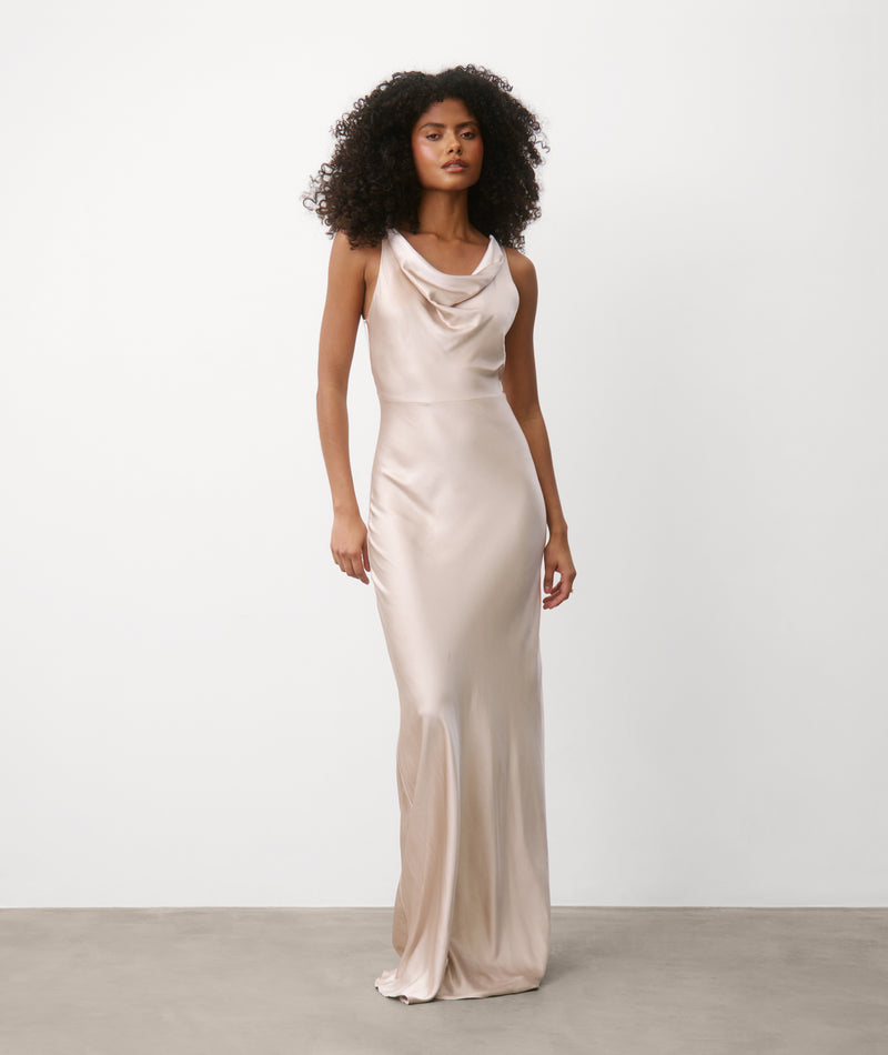 Cowl Front Satin Bridesmaid Dress - Oyster- Size US 16 Cowl Front Satin Bridesmaid Dress - Oyster- Size US 16