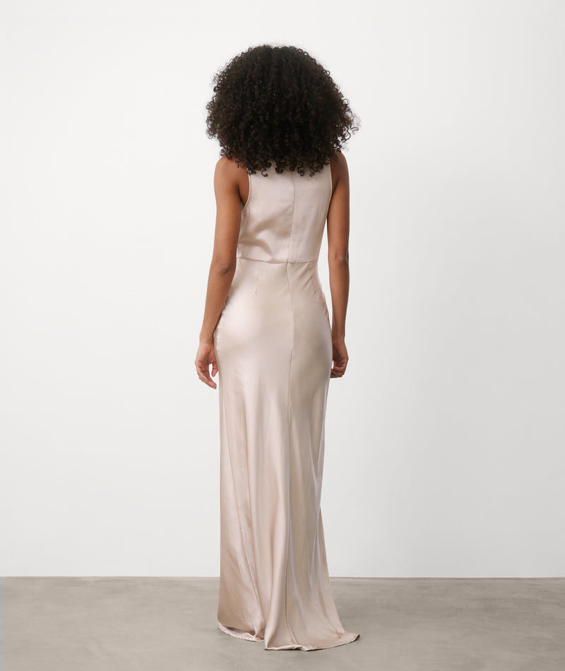 Cowl Front Satin Bridesmaid Dress