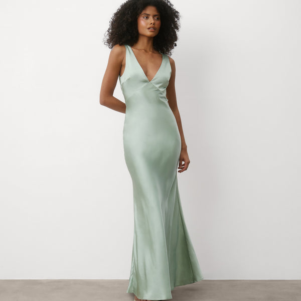 Twist Back Satin Bridesmaid Dress