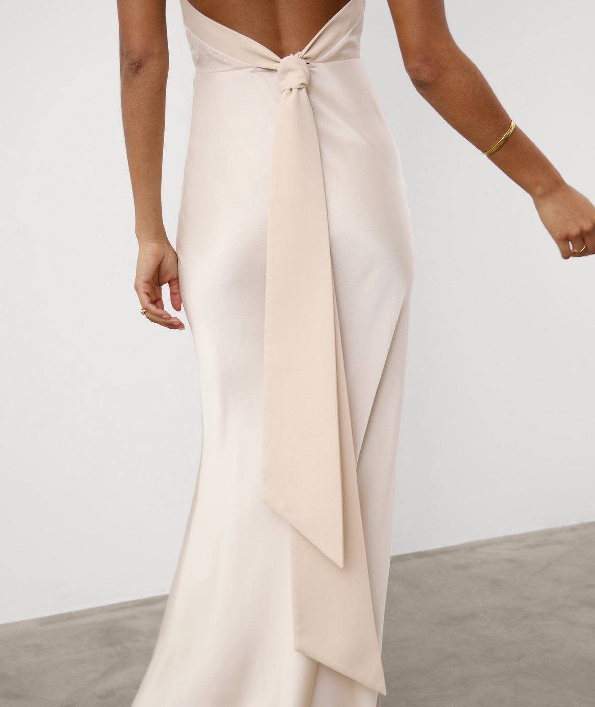 Cross Halter Neck Satin Bridesmaid Dress - Soft Champagne