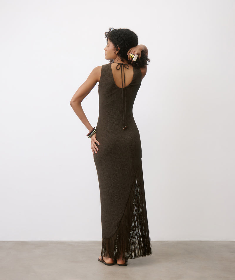 Fringe Asymmetrical Maxi Dress