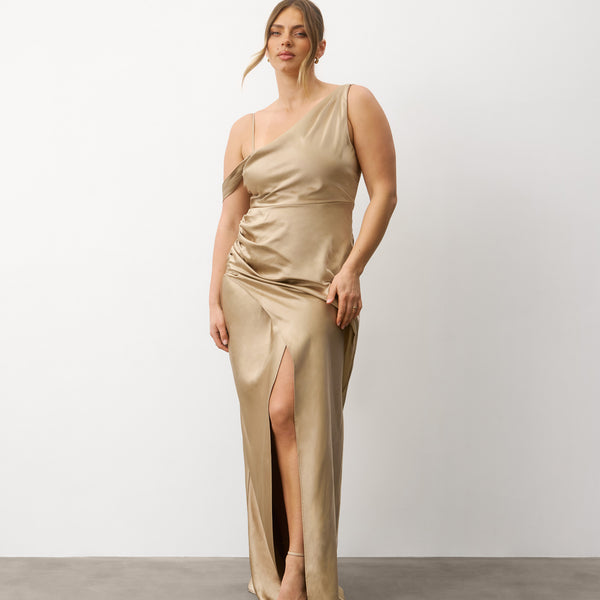 champagne satin pleat detail bardot flared sleeve shift dress Champange Satin Pleat Detail Bardot Flared Sleeve Shift Dress