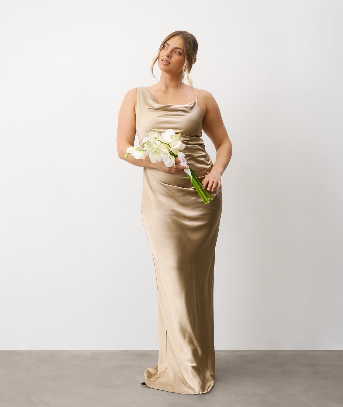 Cowl Back Satin Bridesmaid Dress - Champagne