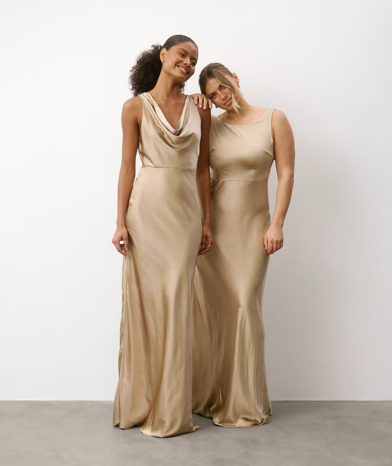 shiny satin neutral champagne bridesmaid dresses Neutral Champagne Bridesmaid Dress Matte Satin Size 2X