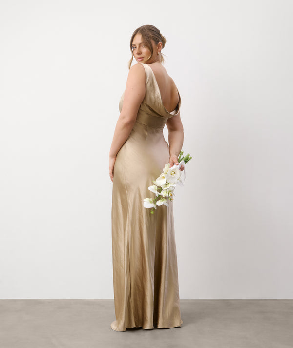 draped back bridesmaid dress Cowl Back Crepe Bridesmaid Dress