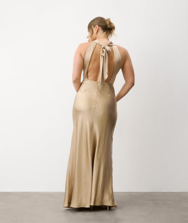 Twist Back Satin Bridesmaid Dress - Champagne