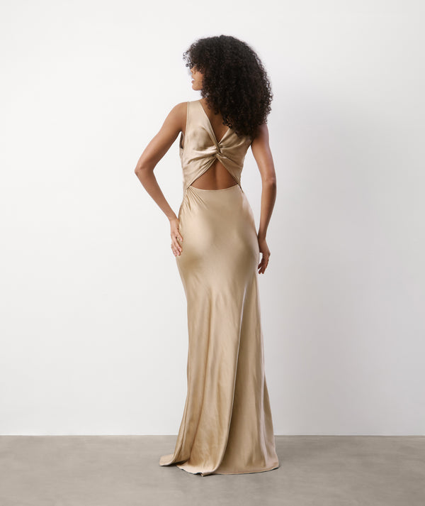 Halter Neck Satin Bridesmaid Dress - Champagne