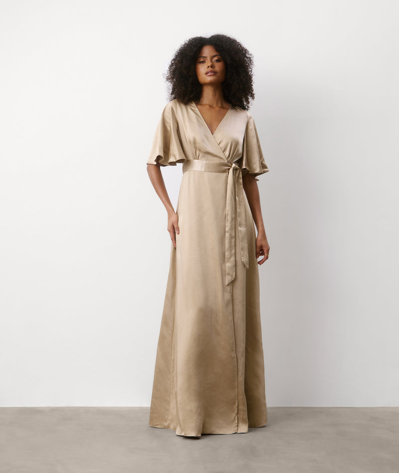 Wrap Tie Satin Bridesmaid Dress - Champagne | Six Stories- Size US 6 Wrap Tie Satin Bridesmaid Dress - Champagne | Six Stories- Size US 6