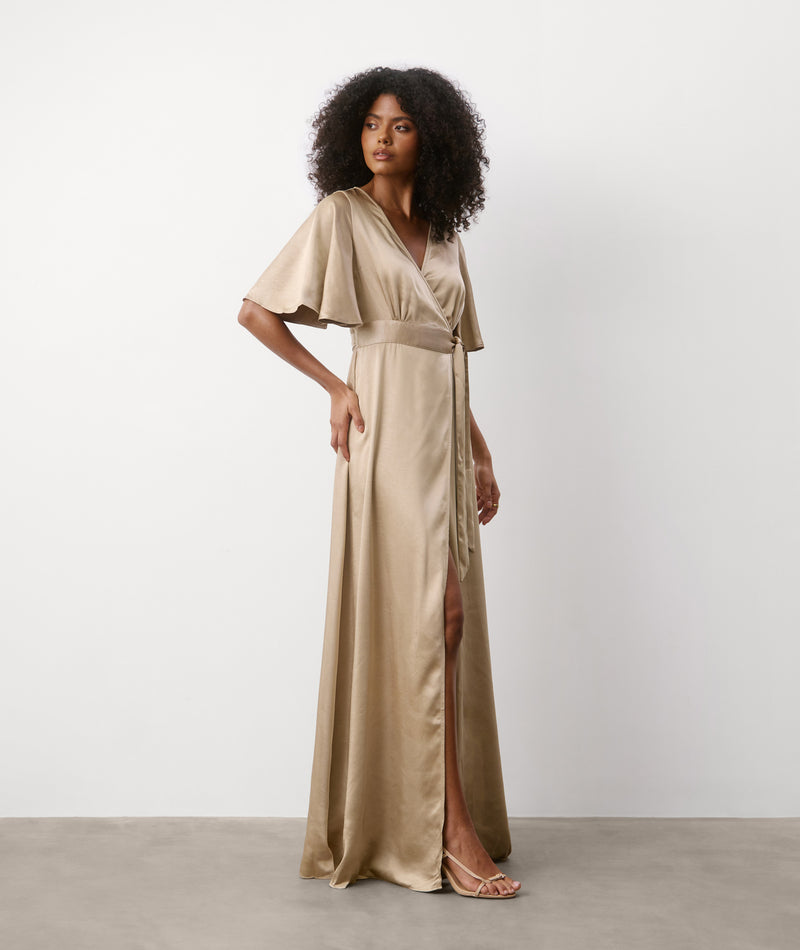 Wrap Tie Satin Bridesmaid Dress - Champagne