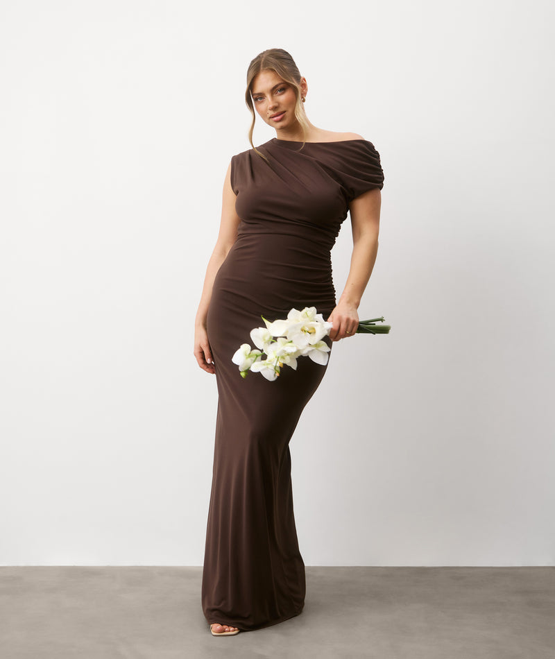 chocolate bridesmaid dresses Asymmetric Neck Stretch Sculpt Bridesmaid Dress