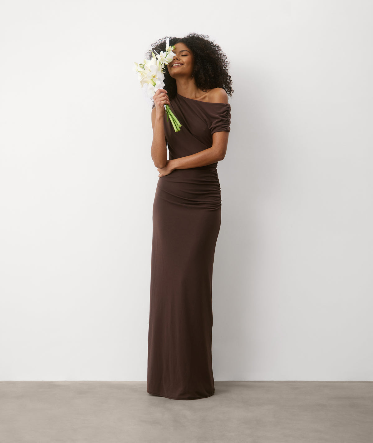 dresses chocolate One Shoulder Drape Satin Bridesmaid Dress