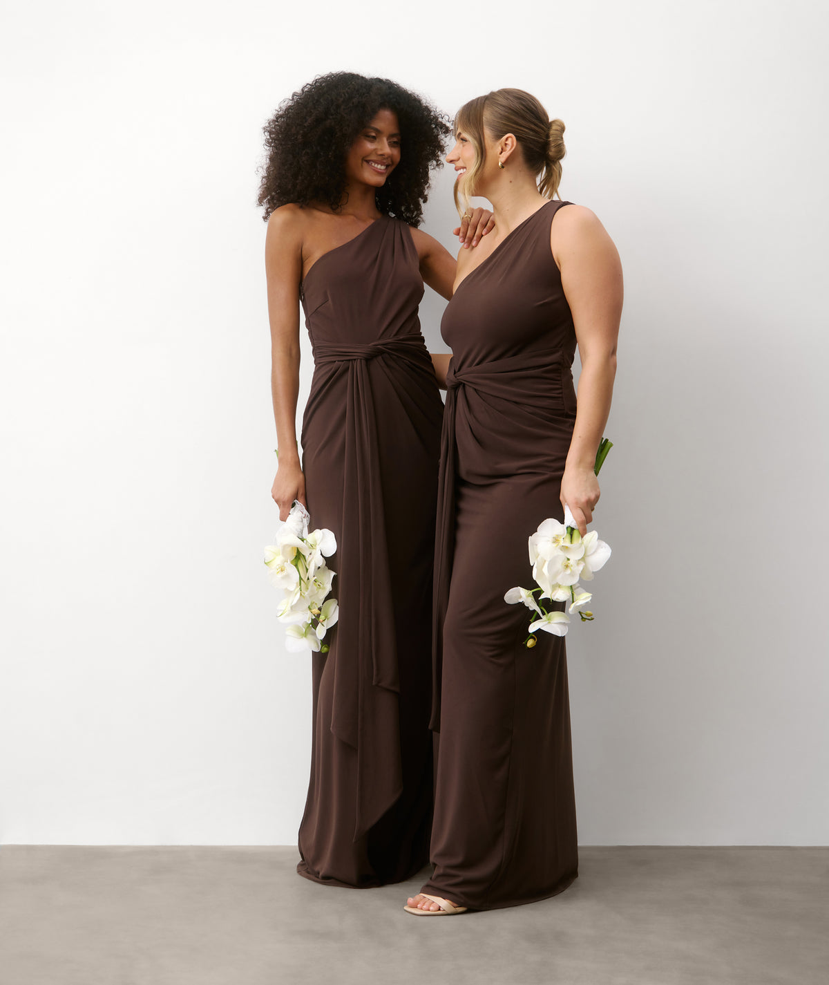 One Shoulder Stretch Sculpt Bridesmaid Dress - Chocolate