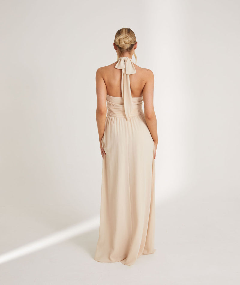 Halter Neck Chiffon Bridesmaid Dress - Butter Cream Six Stories Halter Neck Chiffon Bridesmaid Dress - Butter Cream Six Stories