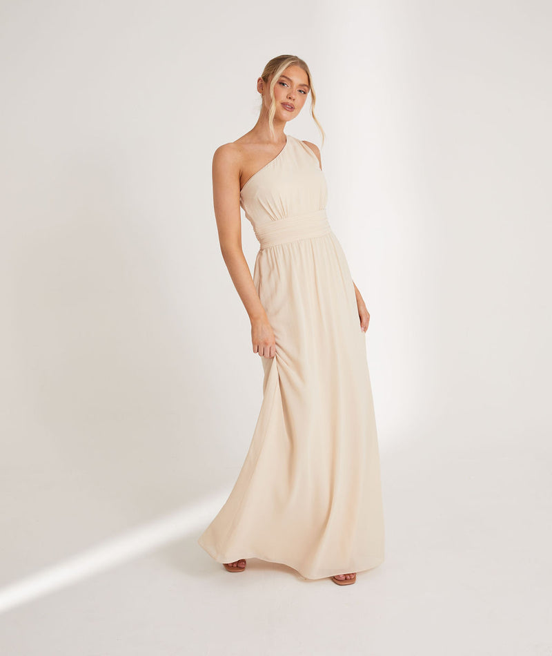 Six Stories One-Shoulder Asymmetric Chiffon Maxi Dress - Vintage Cream Six Stories One-Shoulder Asymmetric Chiffon Maxi Dress - Vintage Cream