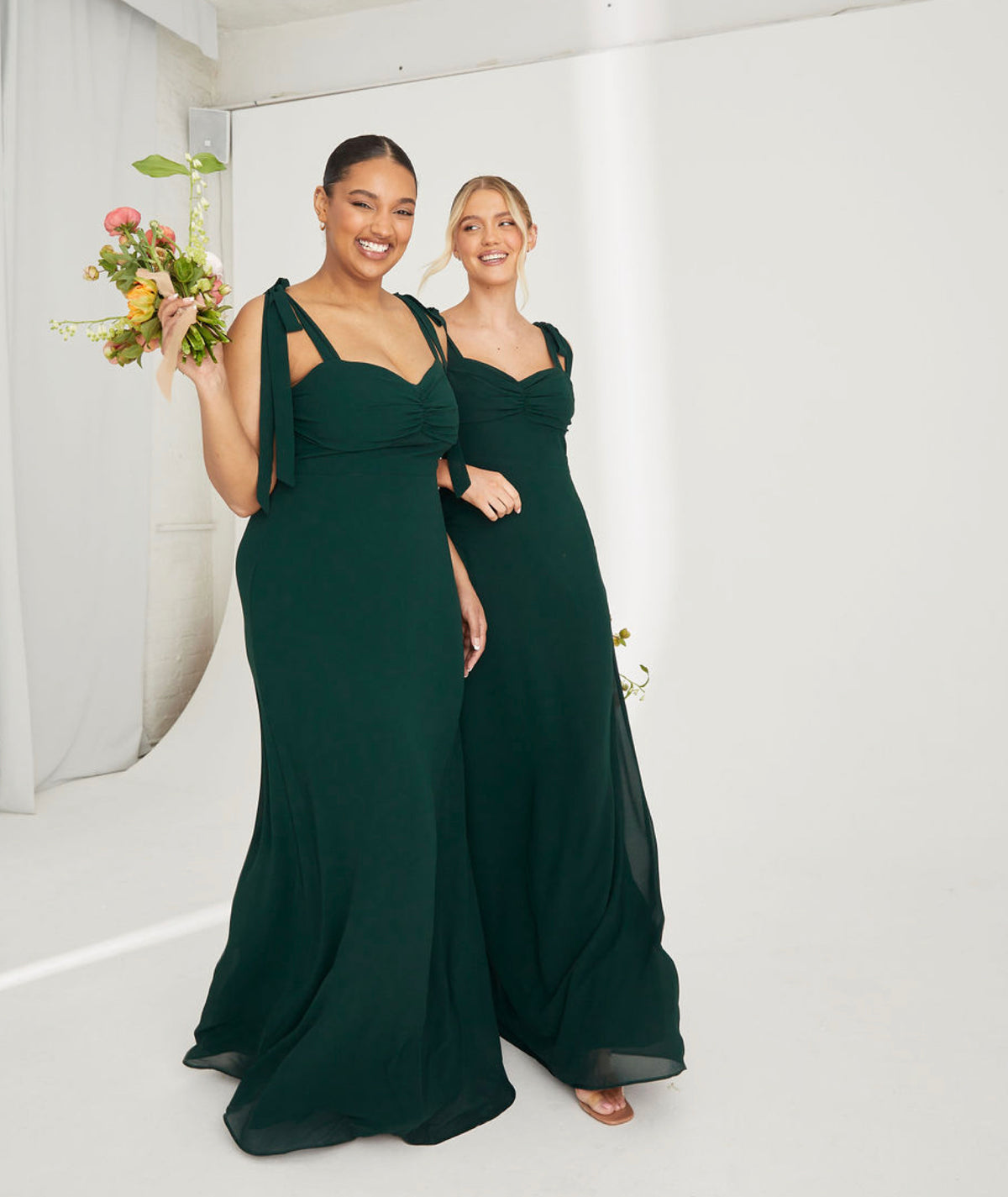 Cowl Front Satin Short Sleeve Bridesmaid Dress - Emerald