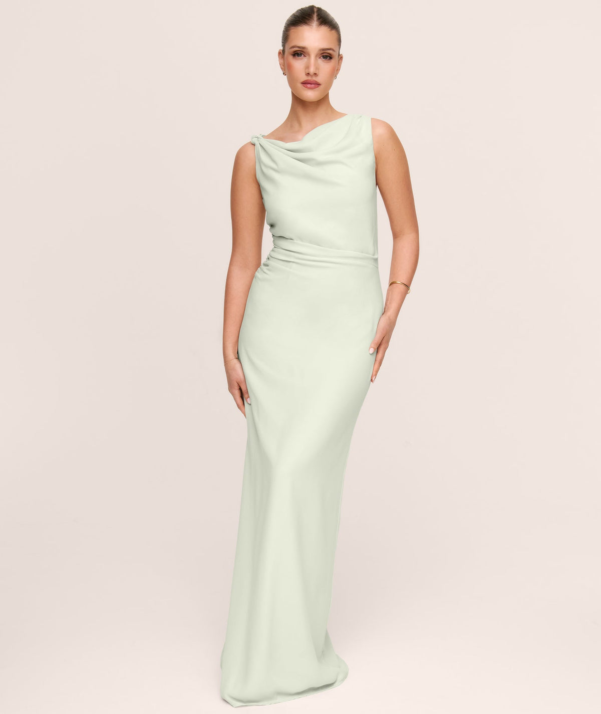 Twist Asymmetrical Chiffon Bridesmaid Dress - Mint Green