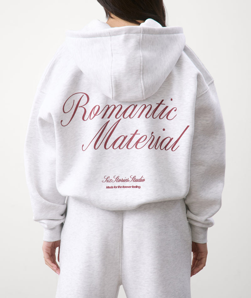 Romantic Material Zip Hoodie - Grey Marl