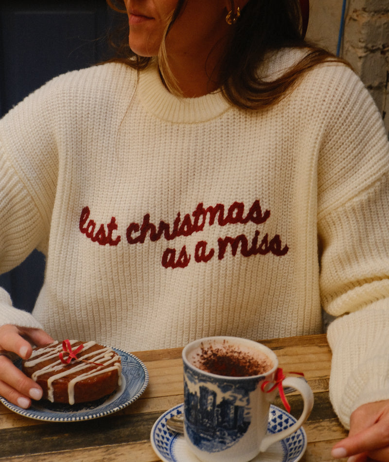 Last Christmas As A Miss Knitted Embroidered Sweater - Cream