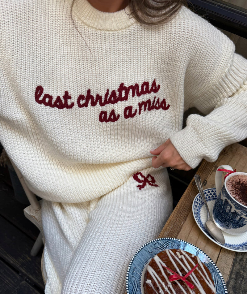 Last Christmas As A Miss Knitted Embroidered Sweater - Cream