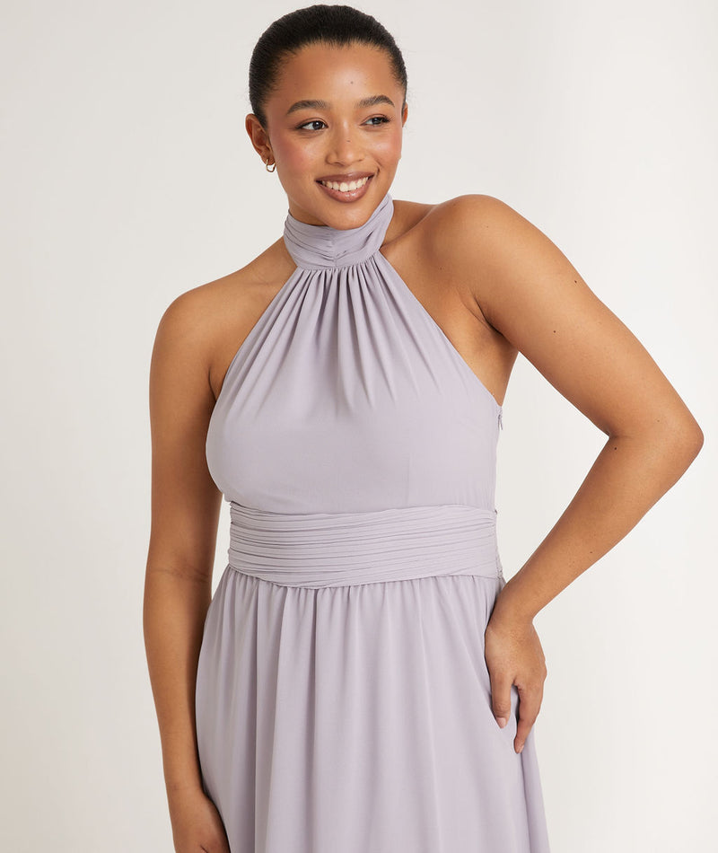 lilac halter neck bridesmaid dress Azazie Velli