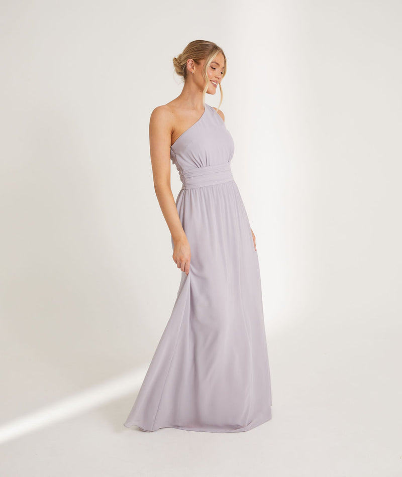 One Shoulder Chiffon Bridesmaid Dress - Dusty Lilac Six Stories One Shoulder Chiffon Bridesmaid Dress - Dusty Lilac Six Stories
