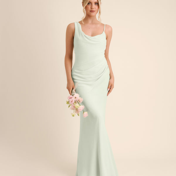 Cowl Front Asymmetrical Chiffon Bridesmaid Dress