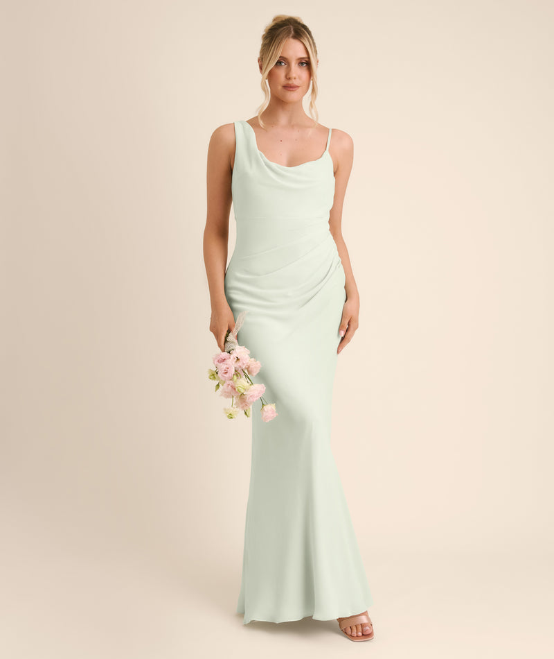 Six Stories Green Cowl Front Asymmetrical Crepe Bridesmaid Dress US 2 Womens