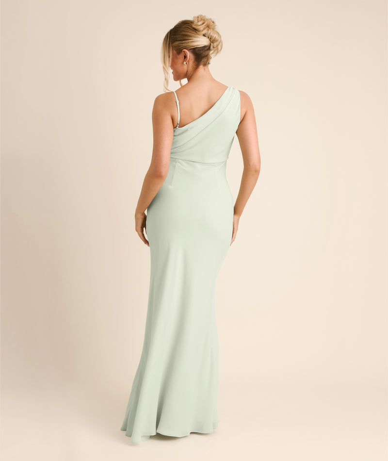 Cowl Front Asymmetrical Chiffon Bridesmaid Dress