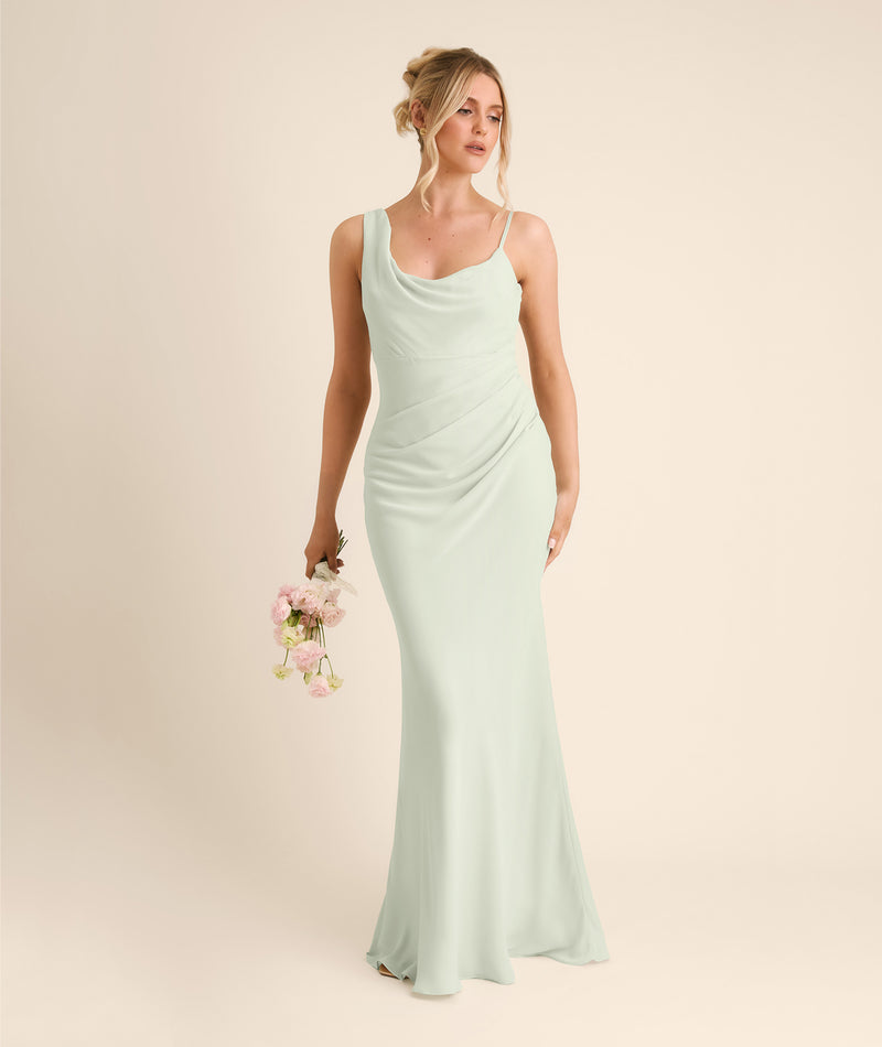 blue dress for baby girl Sage Green Spaghetti Straps A-line Long Bridesmaid Dress with Slit main image 0