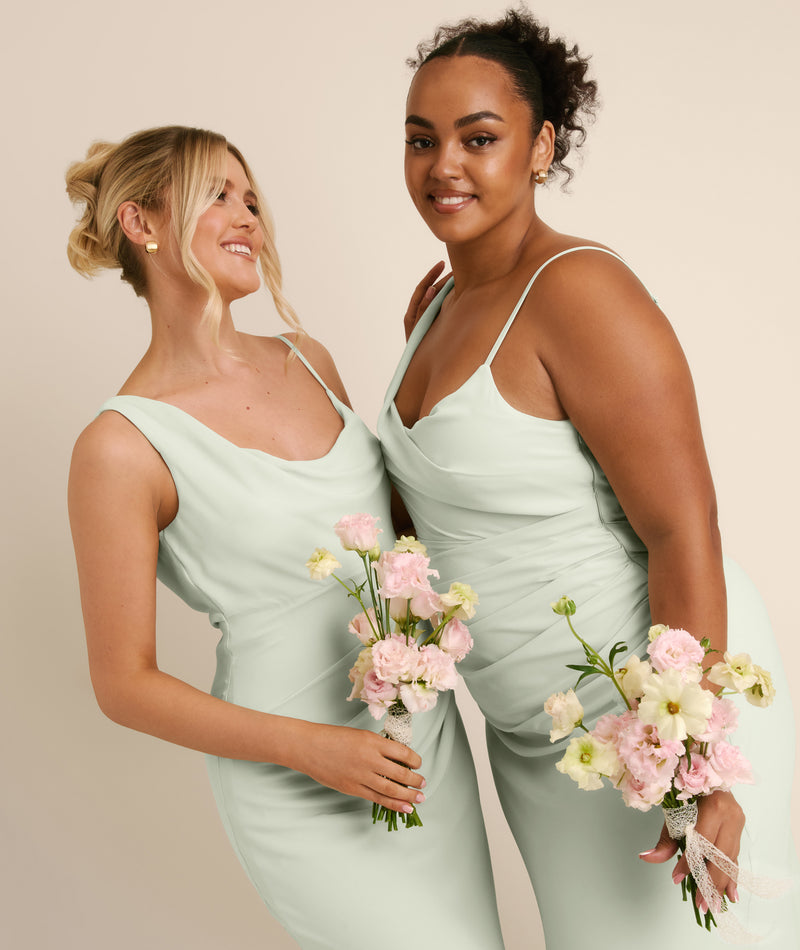 Cowl Front Asymmetrical Chiffon Bridesmaid Dress - Mint Green  Six Stories