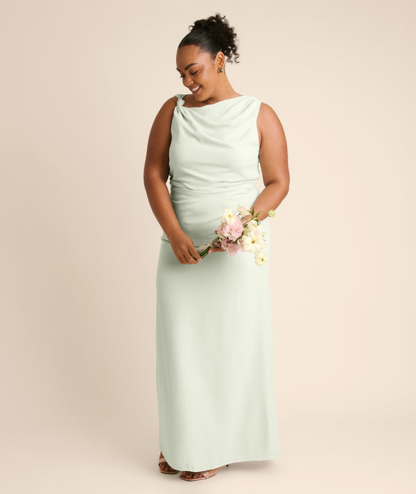green emerald velvet dress Plunge Cowl Chiffon Bridesmaid Dress with Neck Scarf