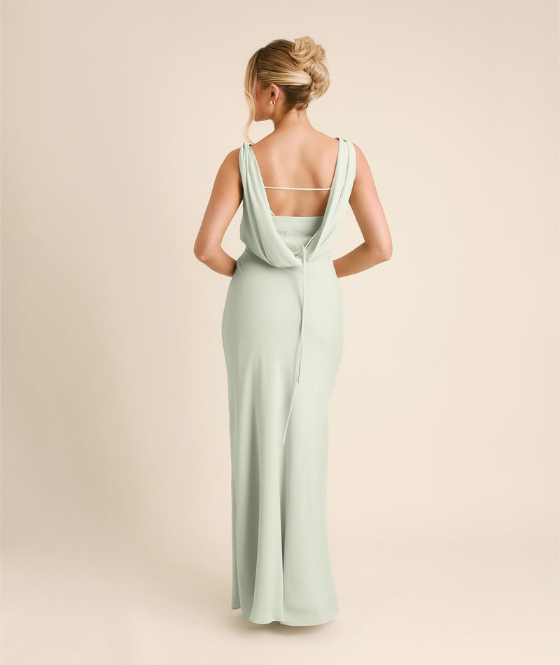 Plunge Cowl Chiffon Bridesmaid Dress with Neck Scarf - Mint Green Six Stories Plunge Cowl Chiffon Bridesmaid Dress with Neck Scarf - Mint Green Six Stories